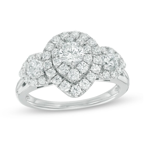 Previously Owned - 1-1/2 CT. T. W. Diamond Past Present Future® Pear-Shape Frame Ring in 14K White Gold