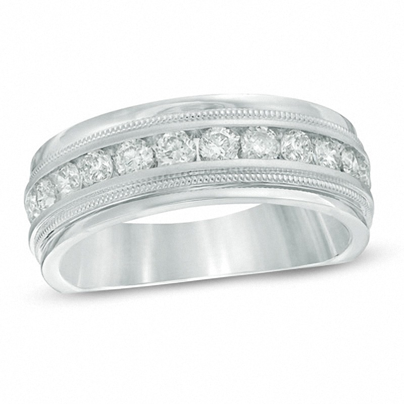 Main Image 1 of Previously Owned - Men's 1 CT. T.W. Diamond Milgrain Anniversary Band in 14K White Gold