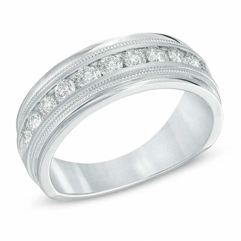 Main Image 2 of Previously Owned - Men's 1 CT. T.W. Diamond Milgrain Anniversary Band in 14K White Gold
