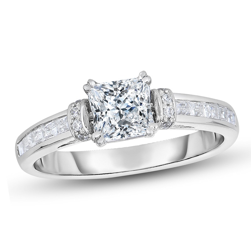 Main Image 1 of Previously Owned - 1-1/6 CT. T.W. Princess-Cut Diamond Collar Engagement Ring in 14K White Gold