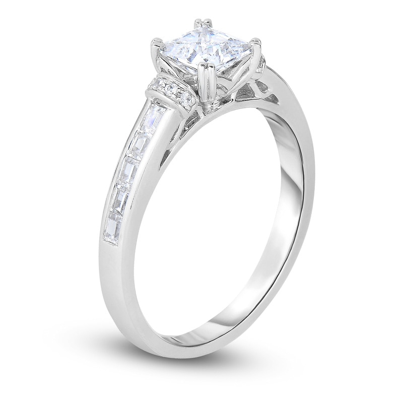 Main Image 2 of Previously Owned - 1-1/6 CT. T.W. Princess-Cut Diamond Collar Engagement Ring in 14K White Gold
