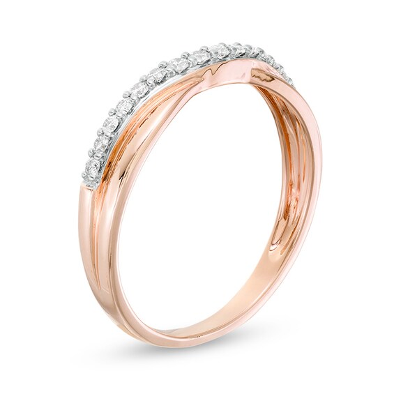 Previously Owned - 1/5 CT. T.w. Diamond Two Row Twist Contour Wedding Band in 14K Rose Gold