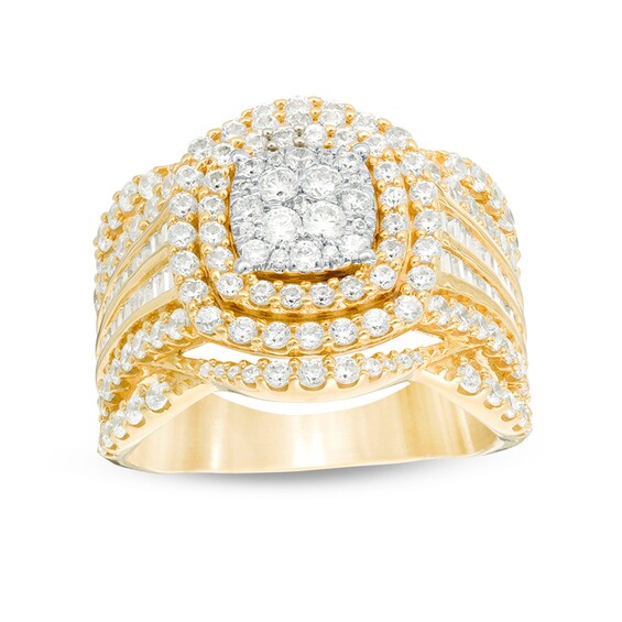 Previously Owned - 2 CT. T.w. Composite Diamond Cushion Frame Multi-Row Ring in 10K Gold