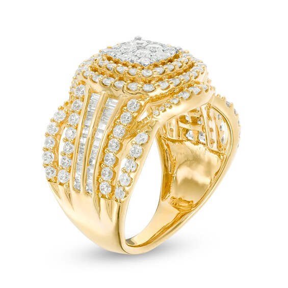 Previously Owned - 2 CT. T.w. Composite Diamond Cushion Frame Multi-Row Ring in 10K Gold