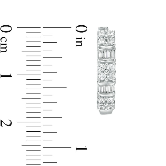 Previously Owned - 1/2 CT. T.w. Baguette and Round Quad Diamond Alternating Hoop Earrings in 10K White Gold