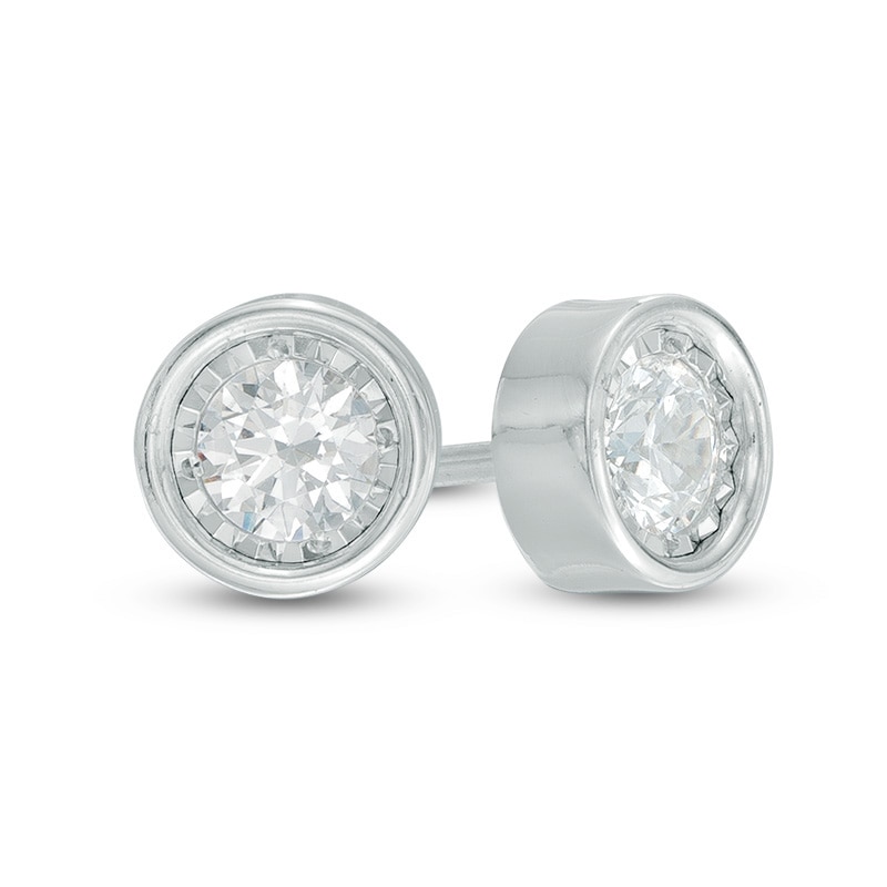 Main Image 1 of Previously Owned - 1/2 CT. T.W. Diamond Solitaire Stud Earrings in 10K White Gold