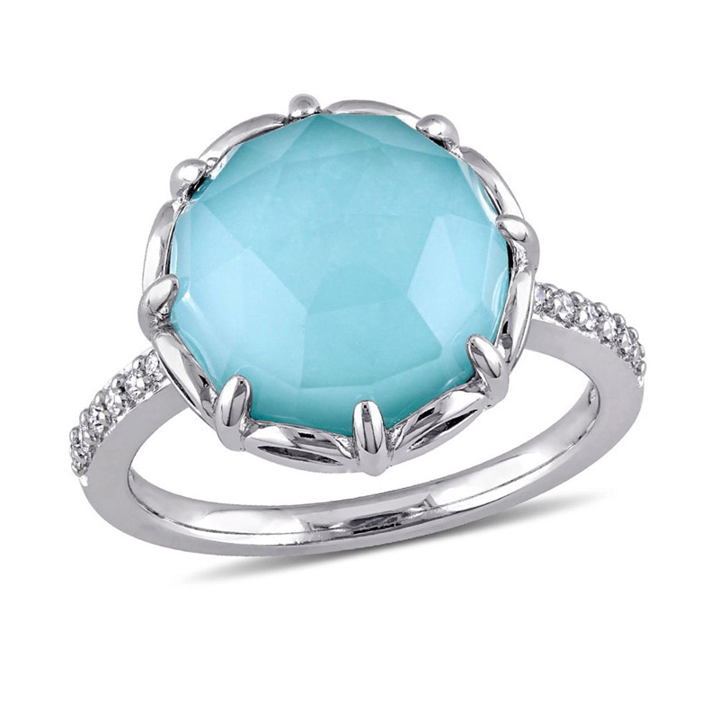Main Image 1 of Previously Owned - Catherine Malandri™ Turquoise Doublet and 1/8 CT. T.W. Diamond Frame Ring in Sterling Silver