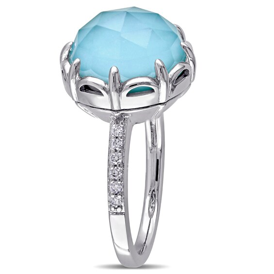 Previously Owned - Catherine Malandri™ Turquoise Doublet and 1/8 CT. T.w. Diamond Frame Ring in Sterling Silver