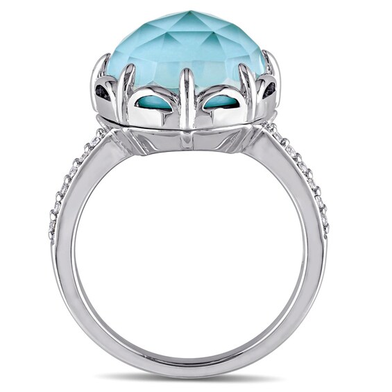 Previously Owned - Catherine Malandri™ Turquoise Doublet and 1/8 CT. T.w. Diamond Frame Ring in Sterling Silver