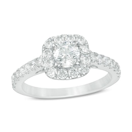 Previously Owned 1 CT. T.W. Diamond Cushion Square Frame Engagement Ring in Platinum (I/SI2)