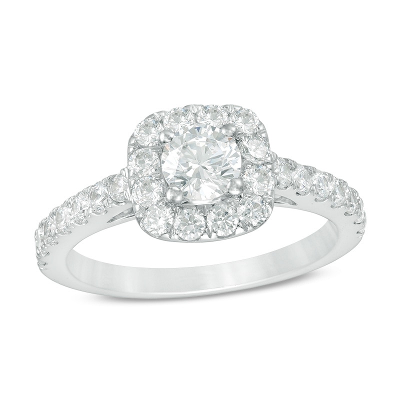 Main Image 1 of Previously Owned 1 CT. T.W. Diamond Cushion Square Frame Engagement Ring in Platinum (I/SI2)