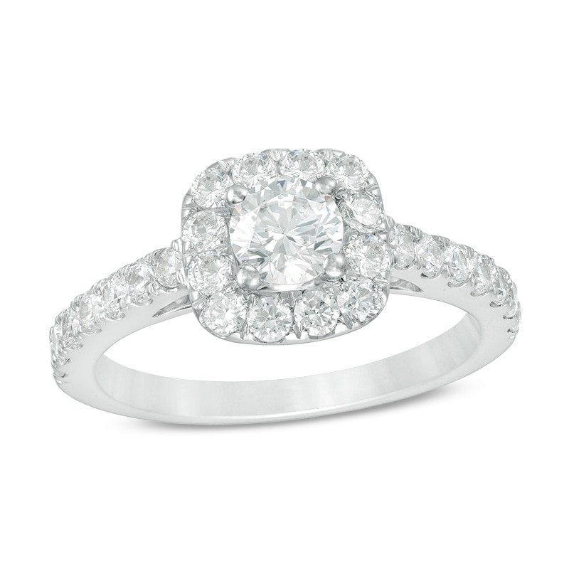 Previously Owned 1 CT. T.W. Diamond Cushion Square Frame Engagement Ring in Platinum (I/SI2)