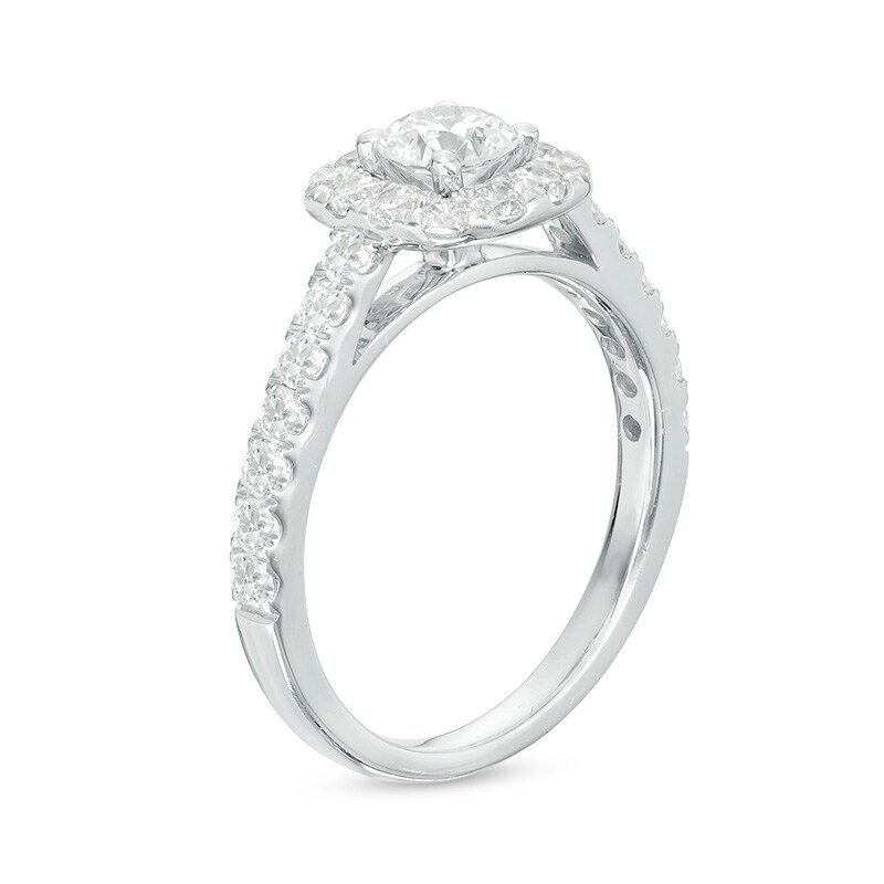 Previously Owned 1 CT. T.W. Diamond Cushion Square Frame Engagement Ring in Platinum (I/SI2)