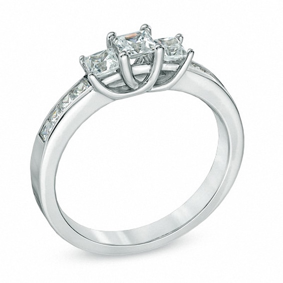 Previously Owned - 1/2 CT. T.w. Princess-Cut Diamond Three Stone Engagement Ring in 10K White Gold