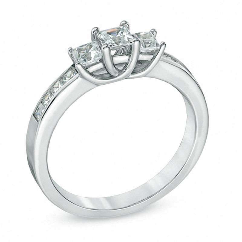 Main Image 2 of Previously Owned - 1/2 CT. T.W. Princess-Cut Diamond Three Stone Engagement Ring in 10K White Gold