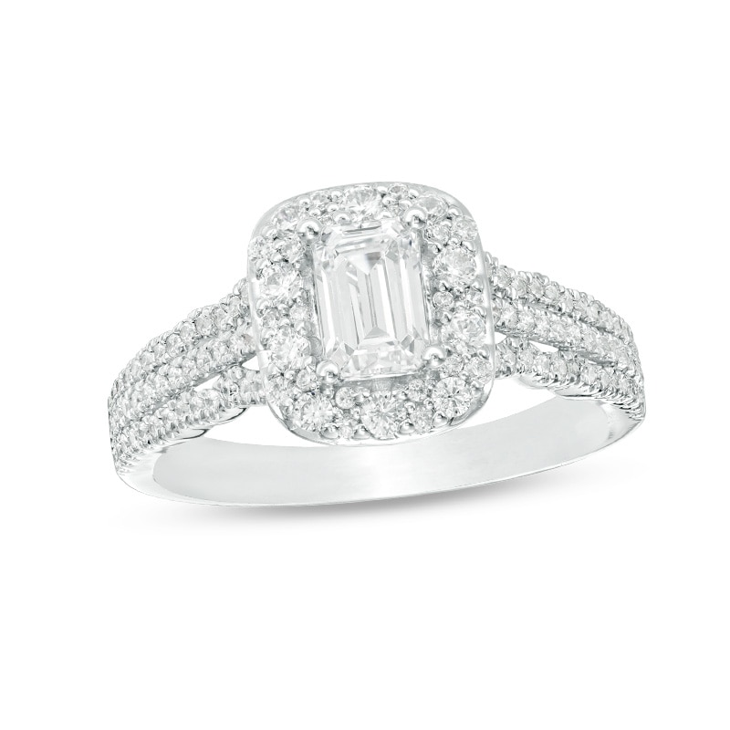 Main Image 1 of Previously Owned - Love's Destiny by Zales 1 CT. T.W. Emerald-Cut Diamond Frame Engagement Ring in 14K Two-Tone Gold