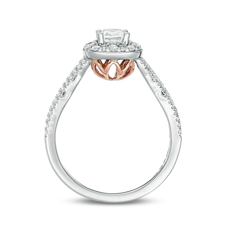 Main Image 4 of Previously Owned - Love's Destiny by Zales 1 CT. T.W. Emerald-Cut Diamond Frame Engagement Ring in 14K Two-Tone Gold