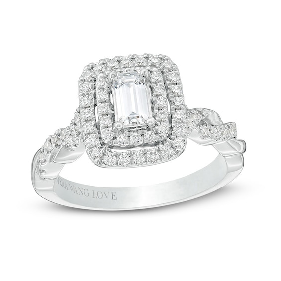Previously Owned - Vera Wang Love Collection 1 CT. T.w. Diamond Double Frame Engagement Ring in 14K White Gold