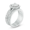 Thumbnail Image 1 of Previously Owned - 2 CT. T.W. Composite Diamond Cushion Frame Three Piece Bridal Set in 14K White Gold