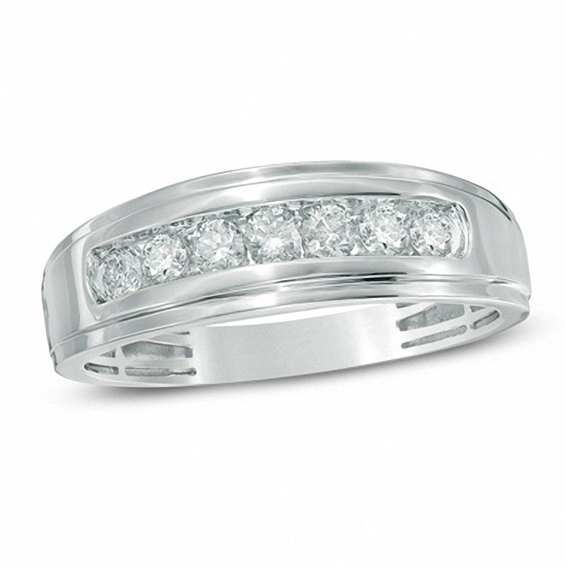 Main Image 1 of Previously Owned - 1/3 CT. T.W. Diamond Seven Stone Step Edge Anniversary Band in 10K White Gold