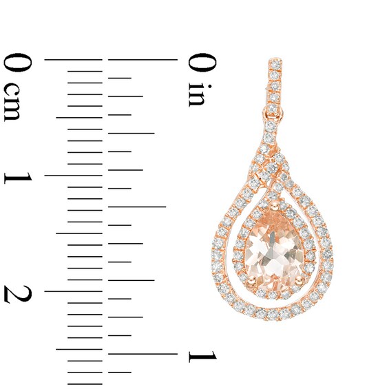 Previously Owned - Pear-Shaped Morganite and 3/8 CT. T.w. Diamond Double Twist Frame Drop Earrings in 10K Rose Gold