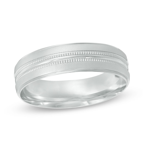 Previously Owned - 6.0mm Comfort-Fit Etched Wedding Band in 10K White Gold