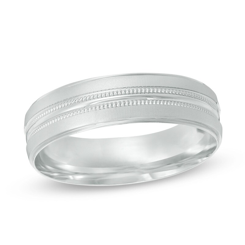 Main Image 1 of Previously Owned - 6.0mm Comfort-Fit Etched Wedding Band in 10K White Gold