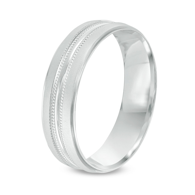 Main Image 2 of Previously Owned - 6.0mm Comfort-Fit Etched Wedding Band in 10K White Gold