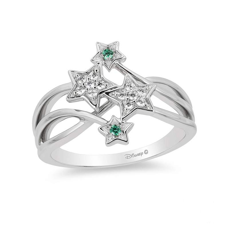 Main Image 1 of Previously Owned - Enchanted Disney Tinker Bell Tourmaline and 1/10 CT. T.W. Diamond Star Ring in Sterling Silver