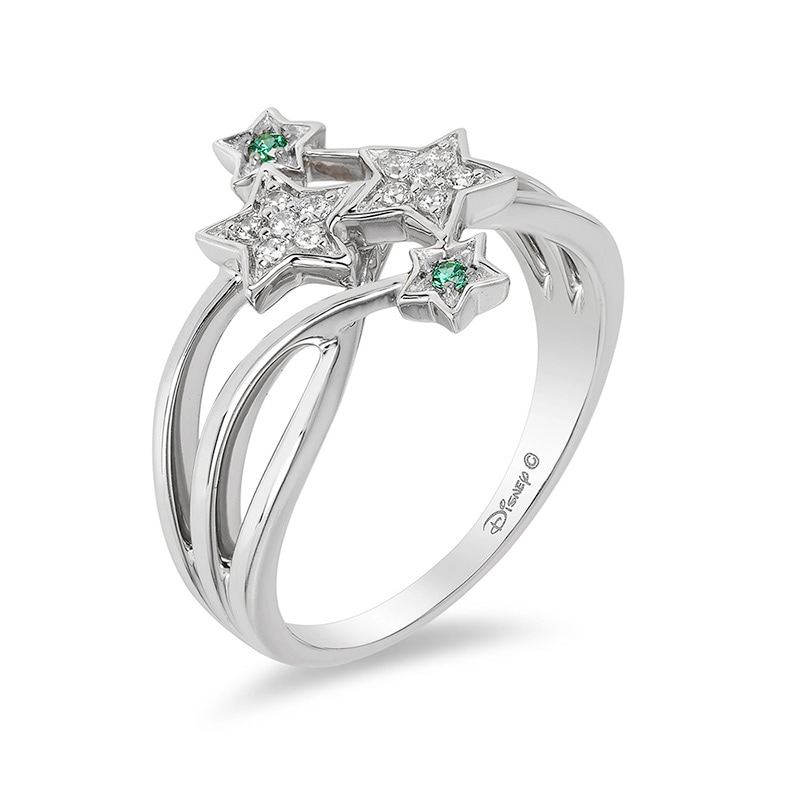 Main Image 2 of Previously Owned - Enchanted Disney Tinker Bell Tourmaline and 1/10 CT. T.W. Diamond Star Ring in Sterling Silver