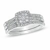 Thumbnail Image 1 of Previously Owned - 1/2 CT. T.W. Diamond Cluster Square Frame Three-Piece Bridal Set in 10K White Gold