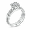 Thumbnail Image 1 of Previously Owned - 1/2 CT. T.W. Diamond Cluster Square Frame Three-Piece Bridal Set in 10K White Gold