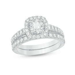 Previously Owned 1 CT. T.W. Diamond Frame Soldered Bridal Set in 14K White Gold