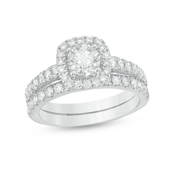 Previously Owned 1 CT. T.w. Diamond Frame Soldered Bridal Set in 14K White Gold