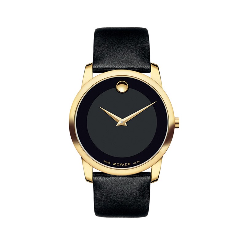 Main Image 1 of Previously Owned - Men's Movado Museum® Classic Gold-Tone PVD Strap Watch with Black Dial (Model: 606876)