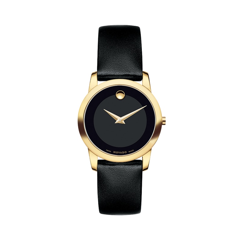 Main Image 1 of Previously Owned - Ladies' Movado Museum Classic Gold-Tone PVD Strap Watch with Black Dial (Model: 0606877)