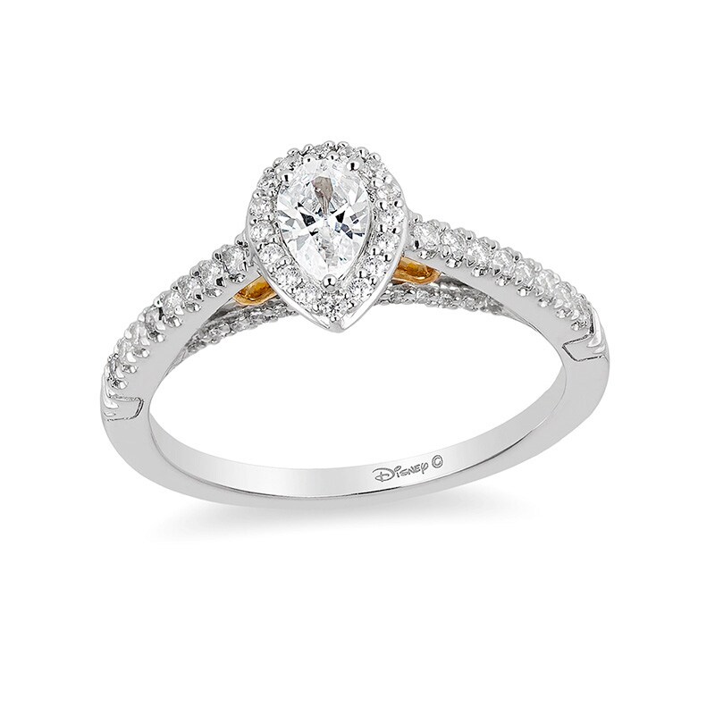 Main Image 1 of Previously Owned - Enchanted Disney Merida 1/2 CT. T.W. Pear-Shaped Diamond Frame Engagement Ring in 14K Two-Tone Gold