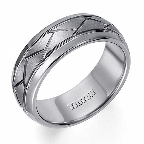 Previously Owned - Triton 8.0mm Geometric-Style Wedding Band in Tungsten