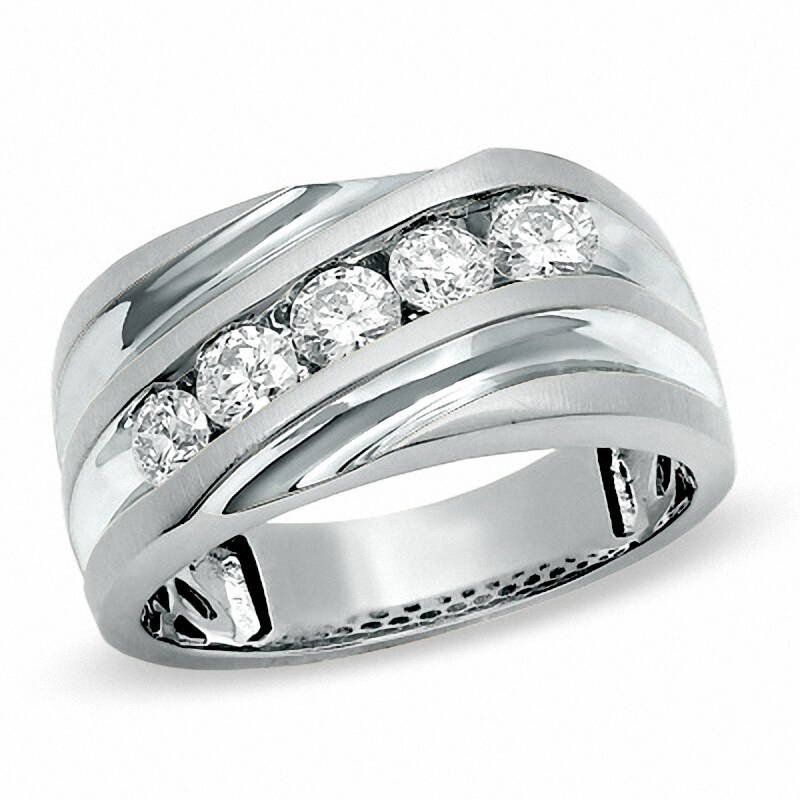 Main Image 1 of Previously Owned - 1 CT. T.W. Diamond Slant Wedding Band in 14K White Gold