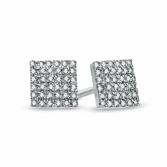 Previously Owned - 1/8 CT. T.w. Diamond Square Stud Earrings in 10K White Gold