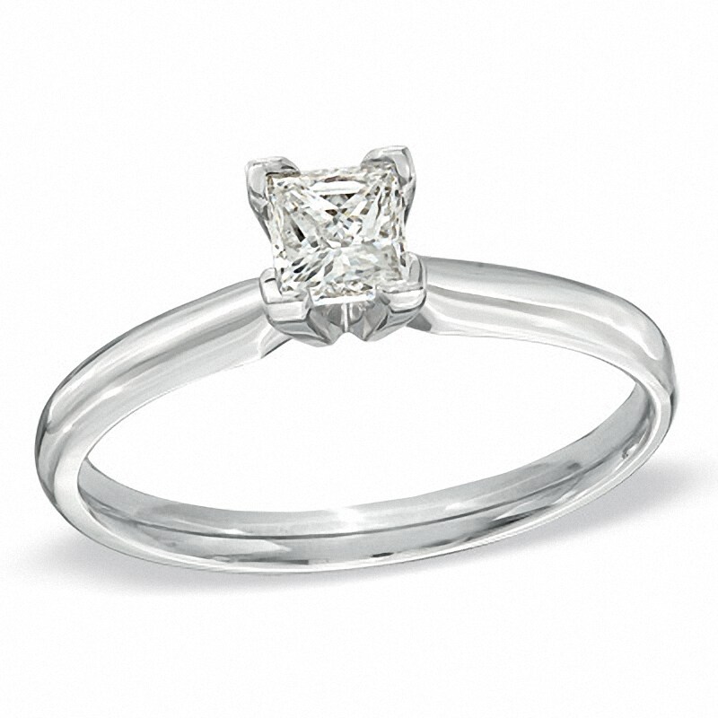 Main Image 1 of Previously Owned - 1/2 CT. Princess-Cut Diamond Solitaire Engagement Ring in 14K White Gold (K/I3)