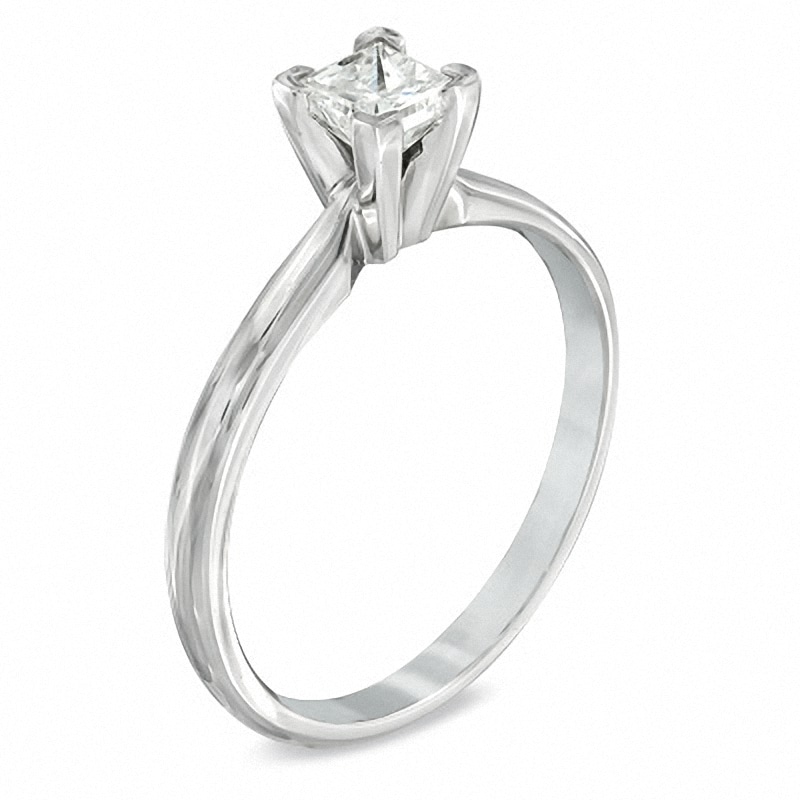 Main Image 2 of Previously Owned - 1/2 CT. Princess-Cut Diamond Solitaire Engagement Ring in 14K White Gold (K/I3)