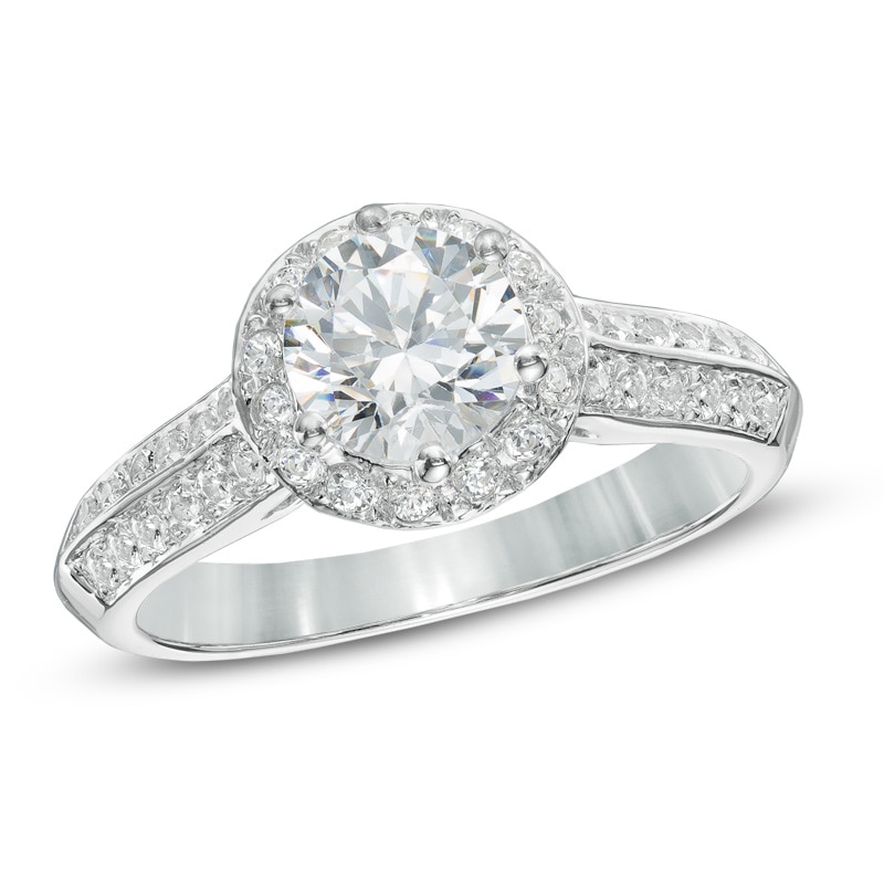 Main Image 1 of Previously Owned - 1-1/2 CT. T.W. Diamond Frame Double Row Engagement Ring in 14K White Gold