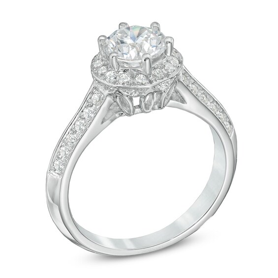 Previously Owned - 1-1/2 CT. T.w. Diamond Frame Double Row Engagement Ring in 14K White Gold