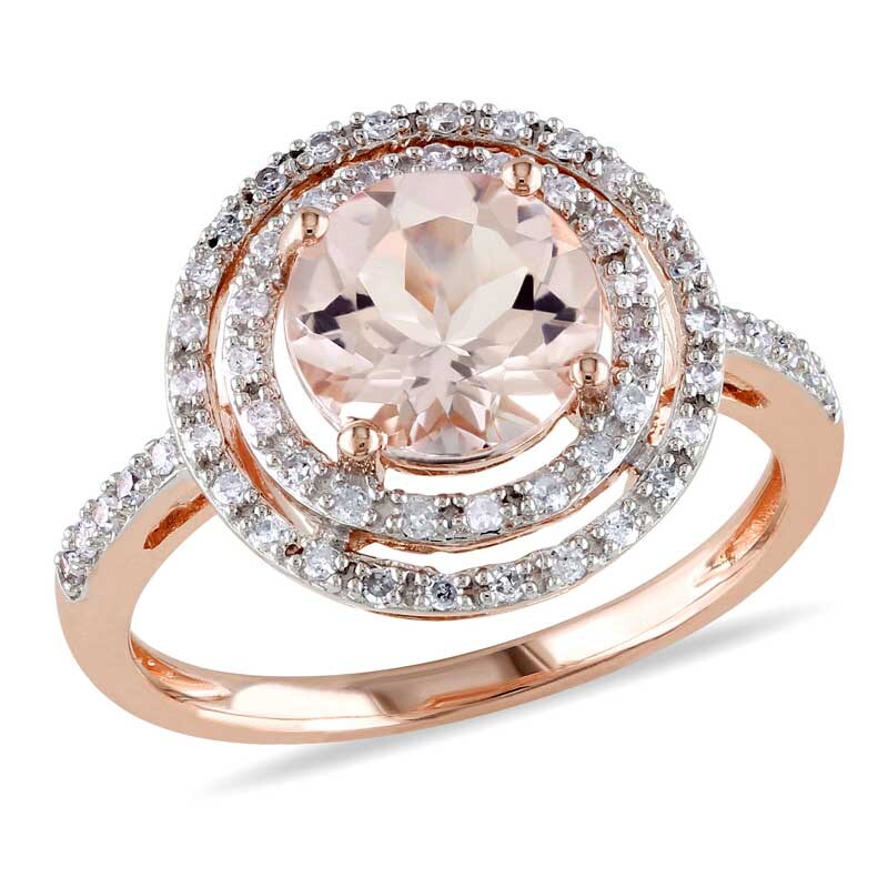 Main Image 1 of Previously Owned - 8.0mm Morganite and 1/4 CT. T.W. Diamond Double Frame Ring in 10K Rose Gold