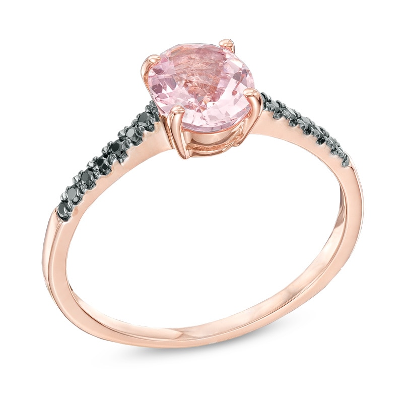 Main Image 2 of Previously Owned - Oval Morganite and Black Diamond Accent Ring in 10K Rose Gold