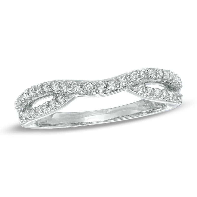 Main Image 1 of Previously Owned - 1/3 CT. T.W. Diamond Split Shank Contour Wedding Band in 14K White Gold