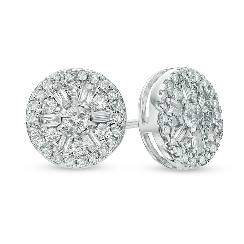 Main Image 1 of Previously Owned - 1/2 CT. T.W. Multi-Diamond Stud Earrings in 10K White Gold