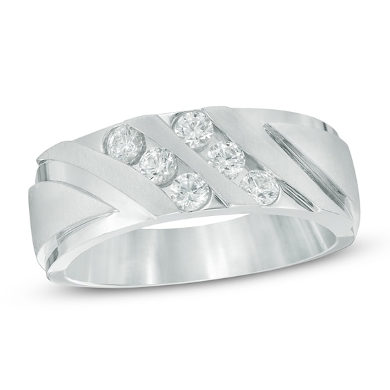 Previously Owned - Men's 1/2 CT. T.w. Diamond Double Row Slant Anniversary Band in 10K White Gold