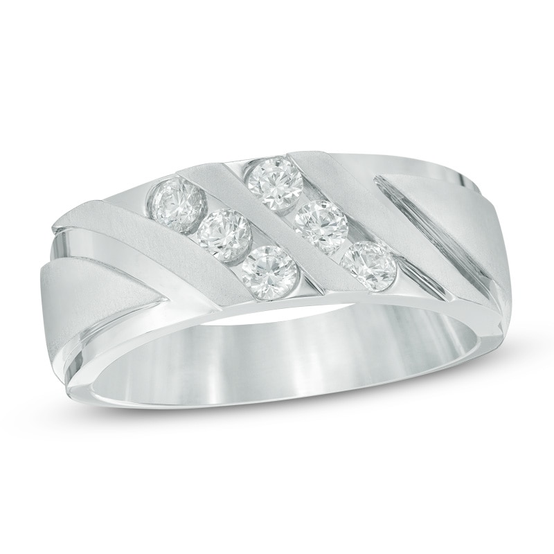 Main Image 1 of Previously Owned - 1/2 CT. T.W. Diamond Double Row Slant Anniversary Band in 10K White Gold